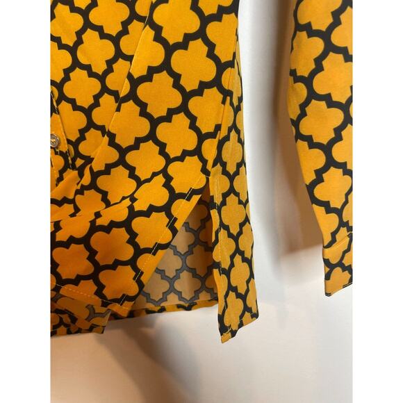 Notations Womens Button Up Shirt Golden Black PM Long Roll Tab Sleeve Pockets - Picture 3 of 7